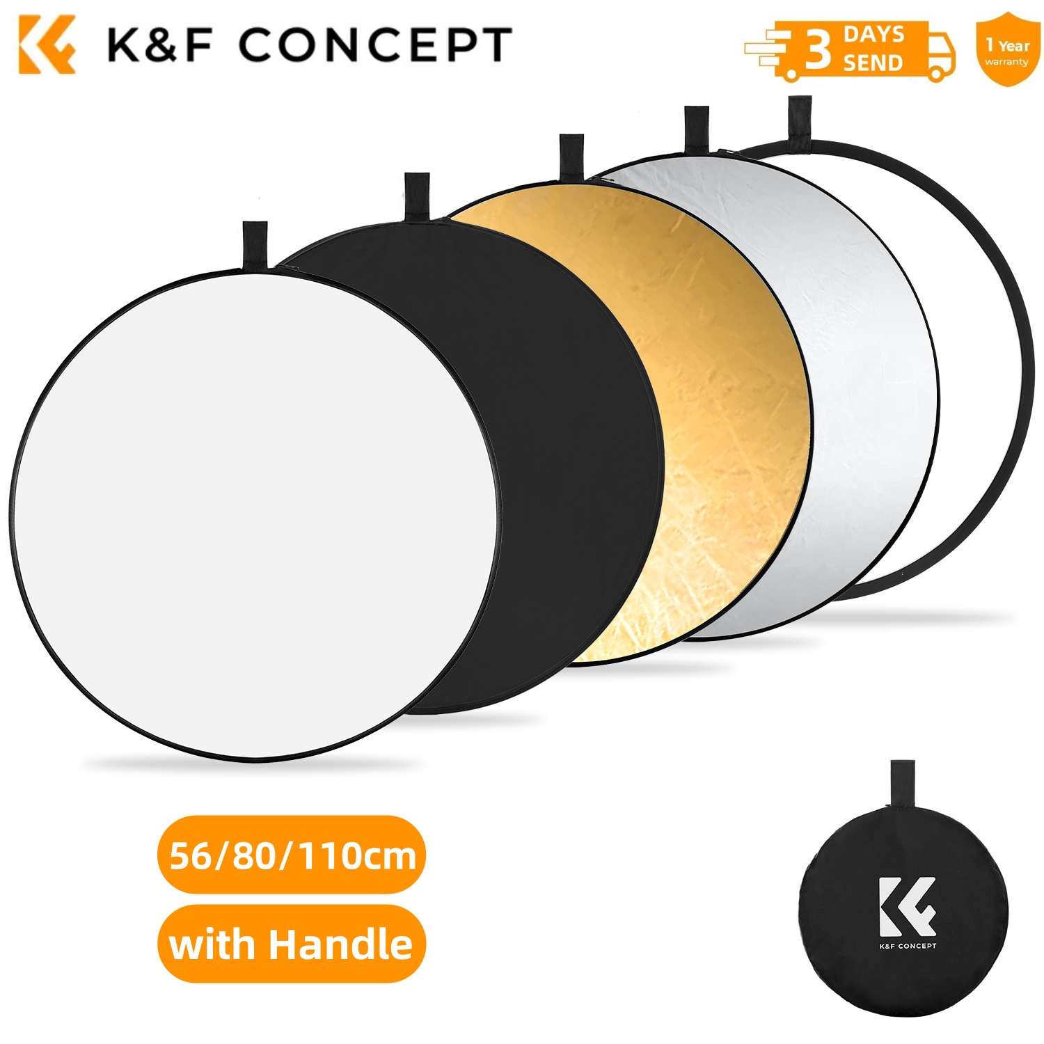 Photography Lighting Reflector - K&F CONCEPT 56/80/110cm 5-in-1 사진 촬영용