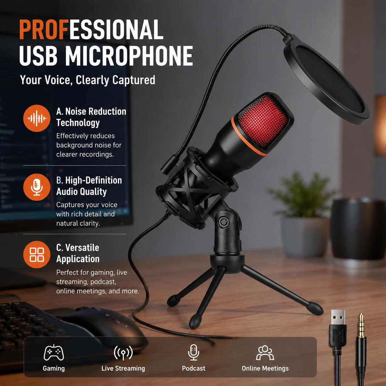 전문가용 게이밍 USB 카디오이드 콘덴서 마이크 키트, - Photography Lighting Uk 리뷰 및 가격