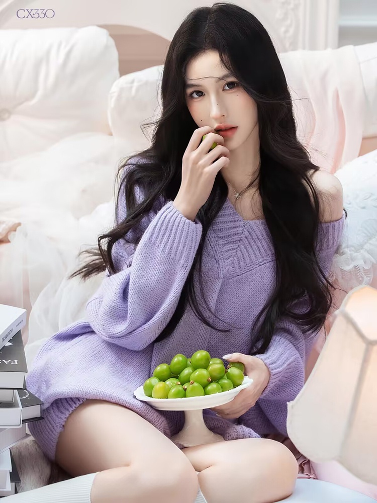 가을 겨울 보라색 스웨터 산소 느낌 홈걸 스타일 나른한 - Photography Lighting Studio 리뷰 및 가격